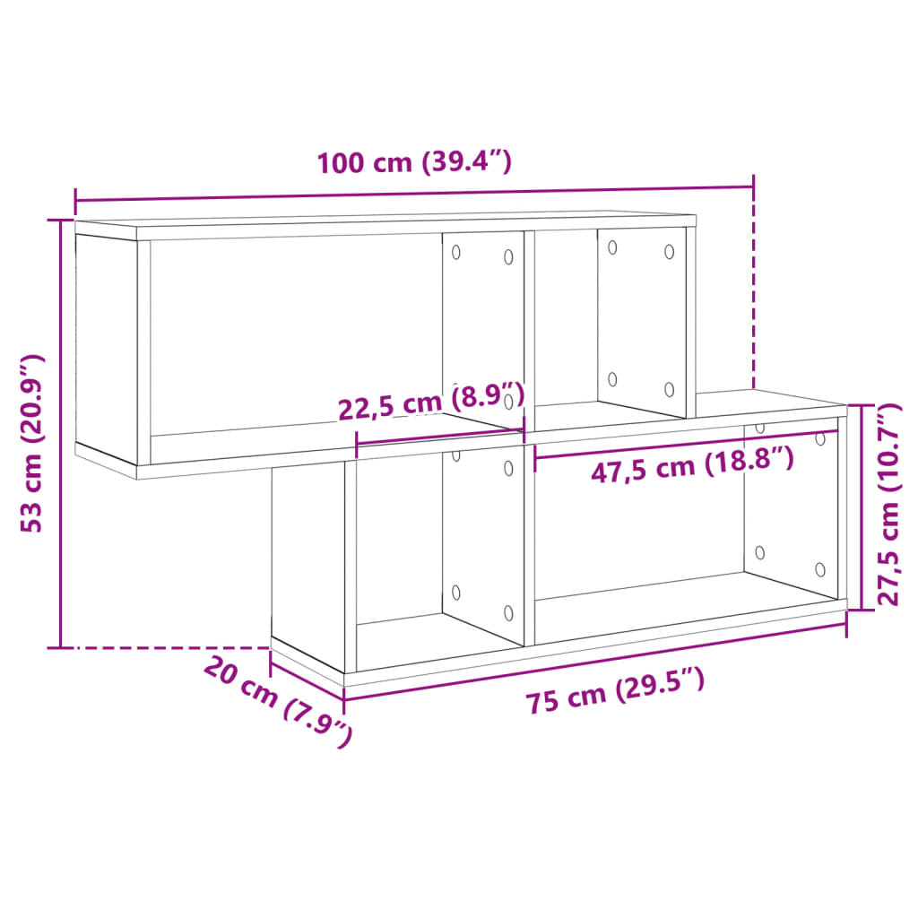 Wall shelf concrete grey 100x20x53 cm wood material
