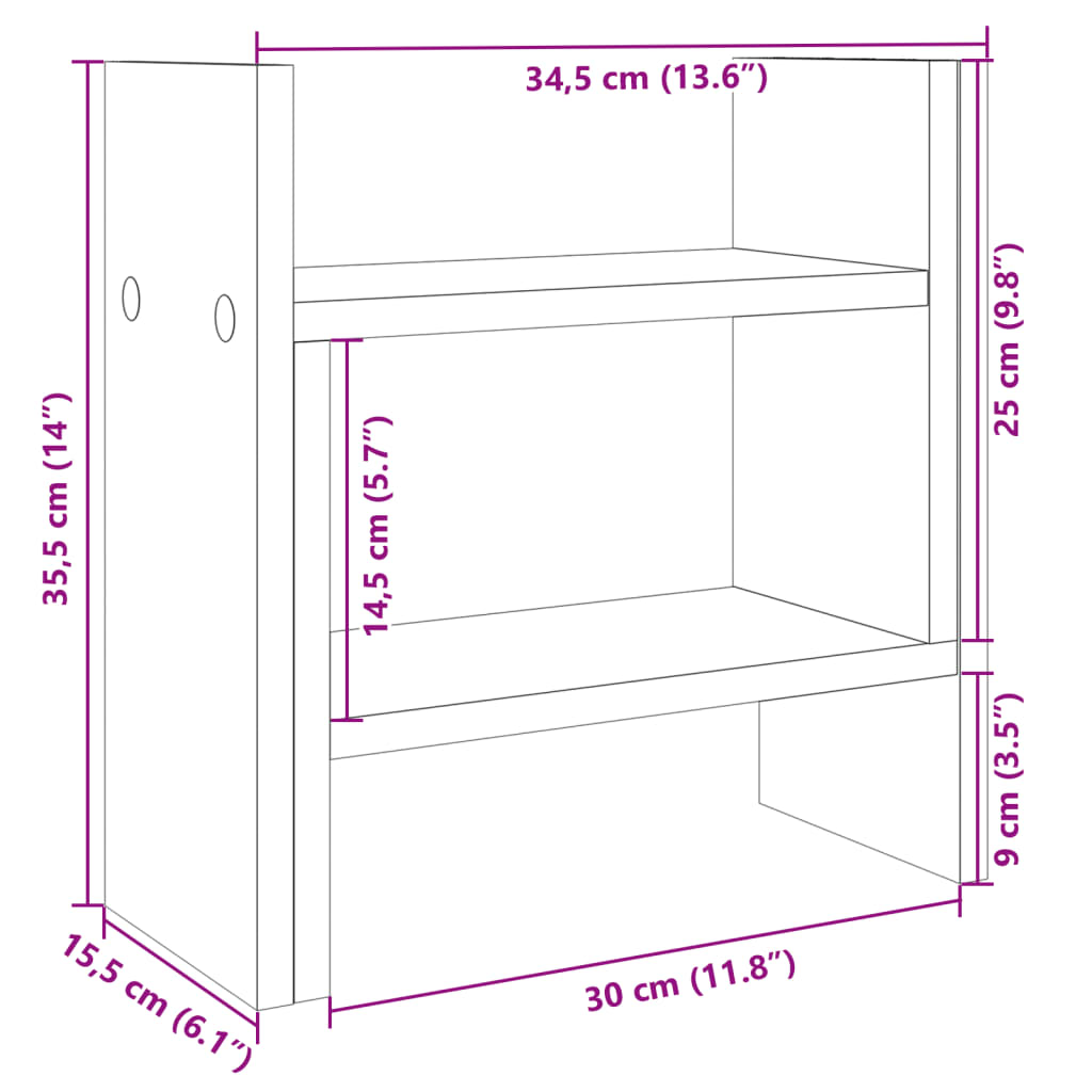 Organisateur de bureau blanc 34,5x15,5x35,5 cm en bois