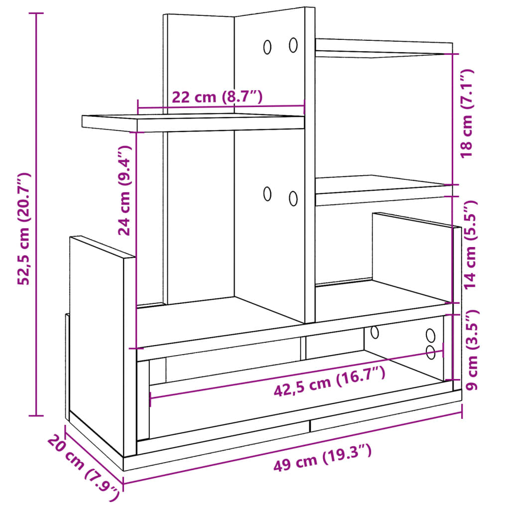 Organisateur de bureau blanc 49x20x52,5 cm en bois