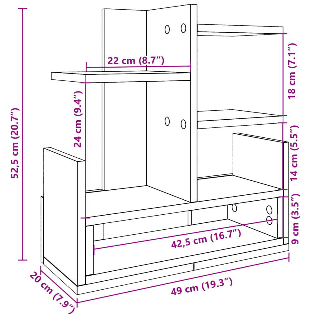 Organisateur de bureau Chêne Sonoma 49x20x52,5 cm en bois