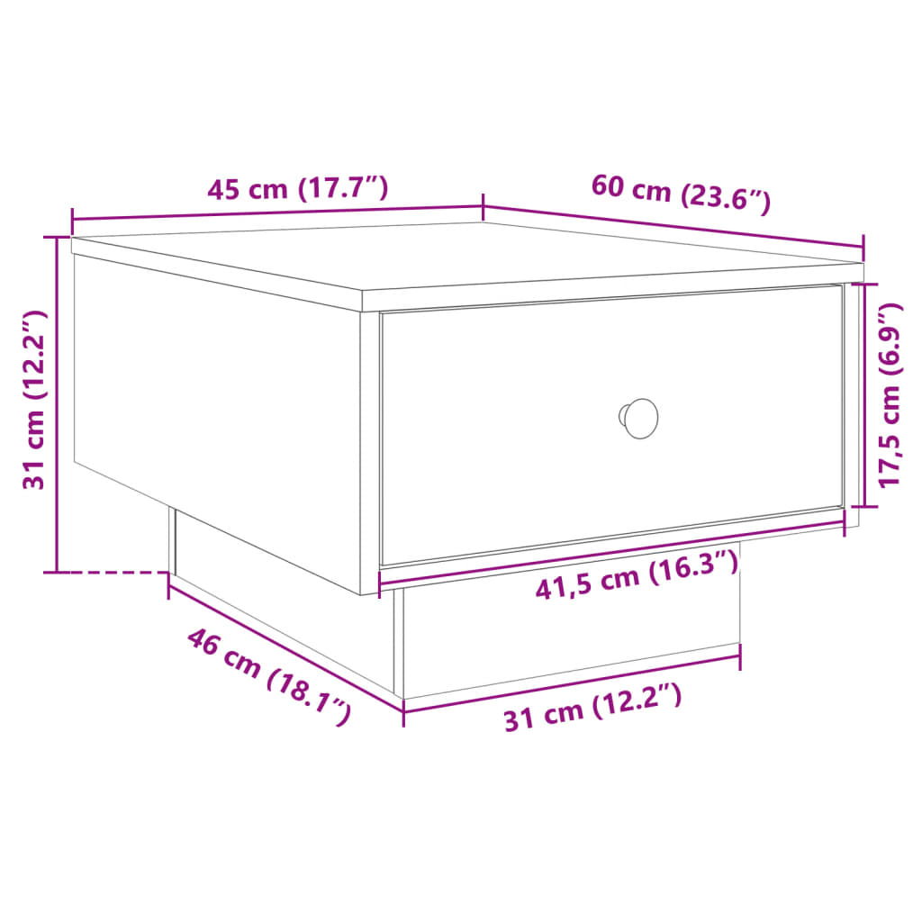 Table basse gris béton 60x45x31 cm en bois