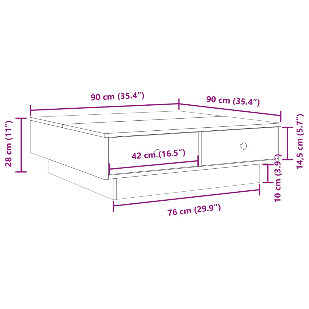 Table basse gris béton 90x90x28 cm en bois