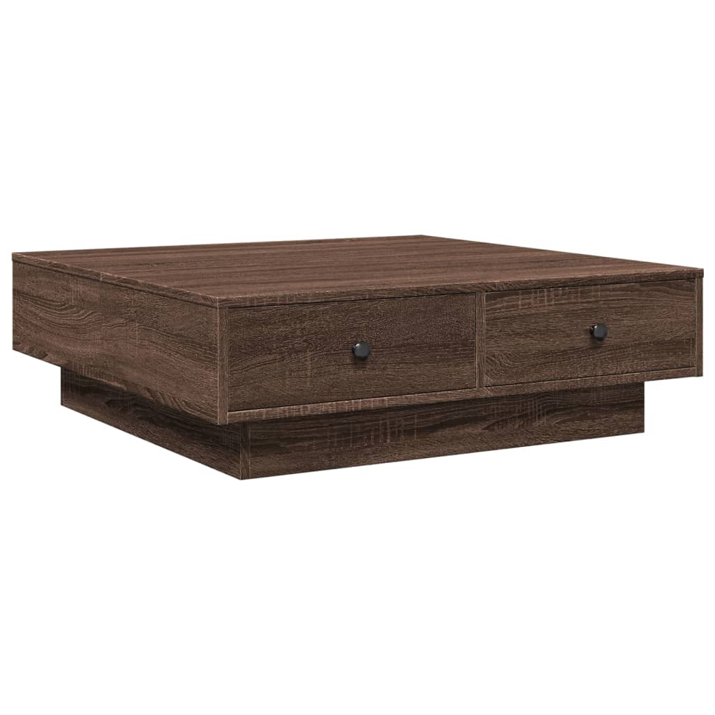 Table basse aspect chêne marron 90x90x28 cm en bois