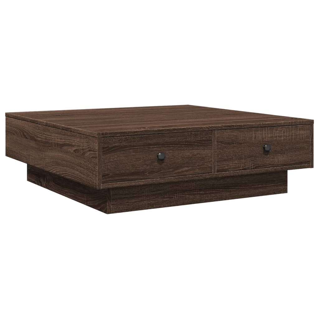 Table basse aspect chêne marron 90x90x28 cm en bois