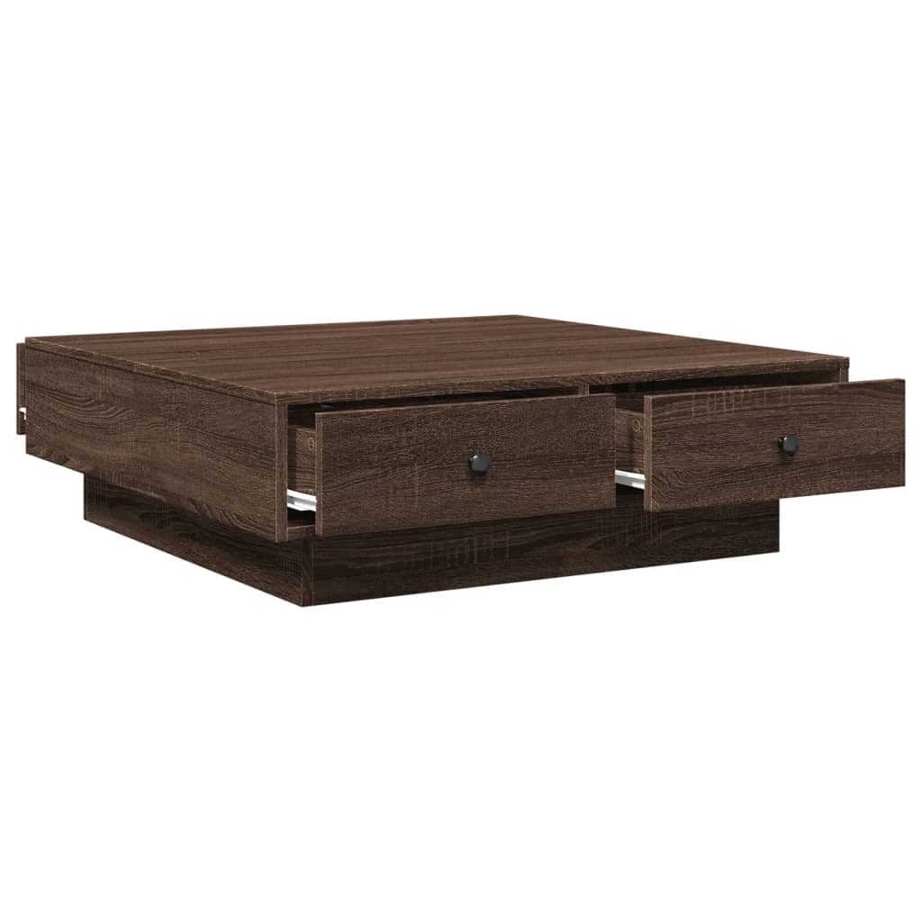 Table basse aspect chêne marron 90x90x28 cm en bois