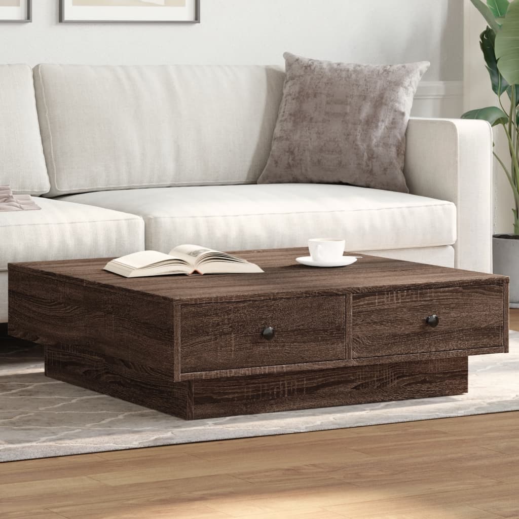 Table basse aspect chêne marron 90x90x28 cm en bois