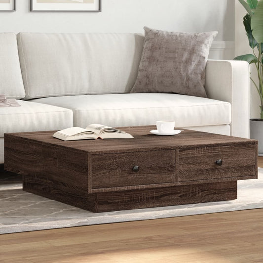 Table basse aspect chêne marron 90x90x28 cm en bois