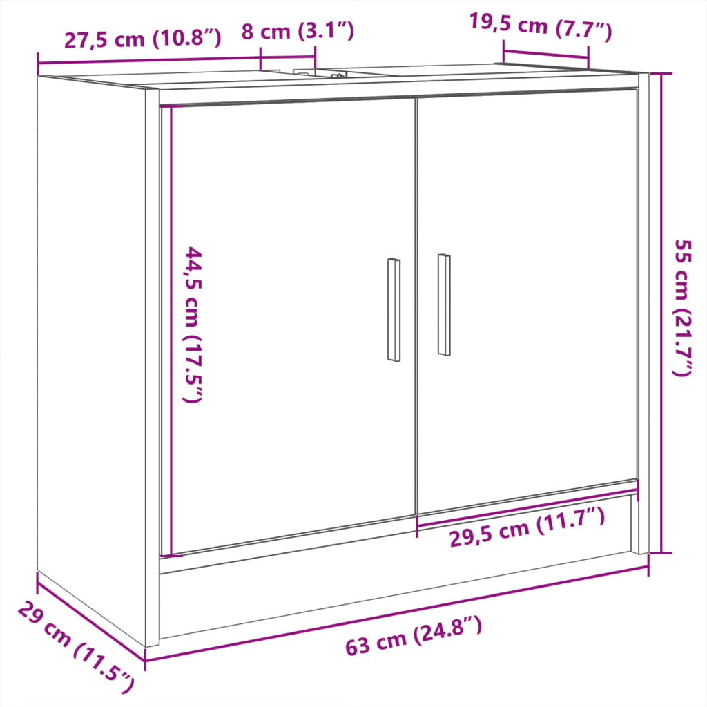 Meuble vasque chêne Sonoma 63x29x55 cm matériau bois