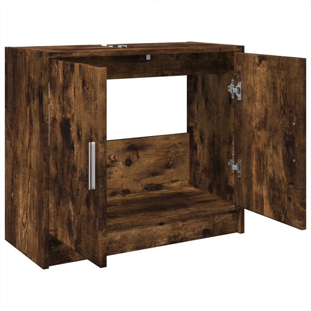 Meuble évier chêne fumé 63x29x55 cm en bois