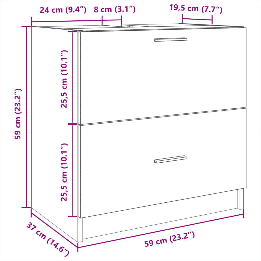 Meuble sous évier chêne fumé 59x37x59 cm en bois