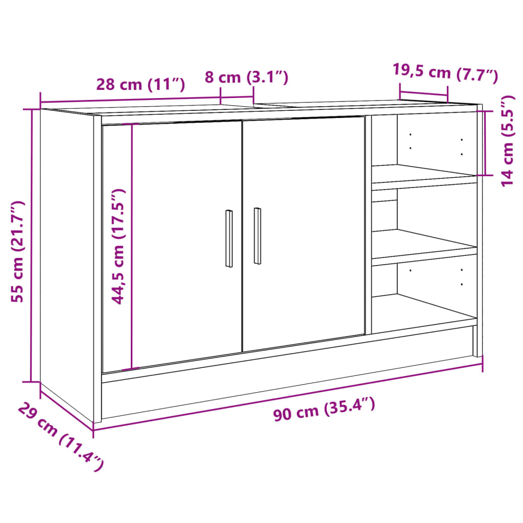 Meuble vasque chêne Sonoma 90x29x55 cm matériau bois