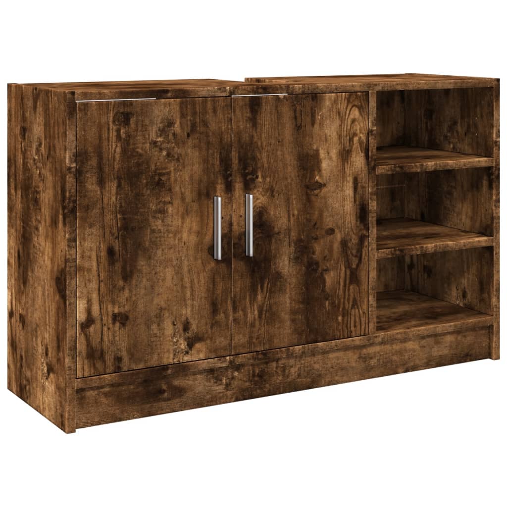 Meuble sous évier chêne fumé 90x29x55 cm en bois