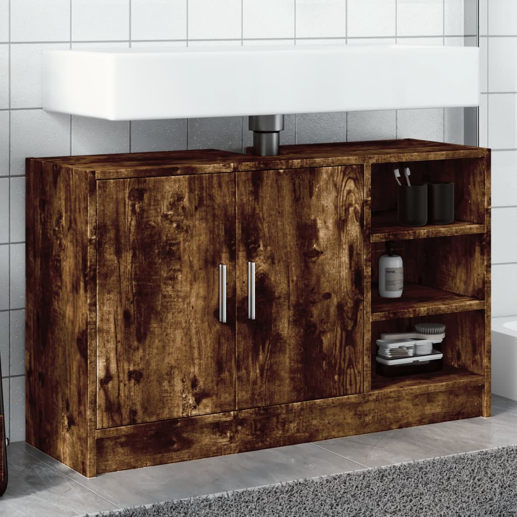 Meuble sous évier chêne fumé 90x29x55 cm en bois