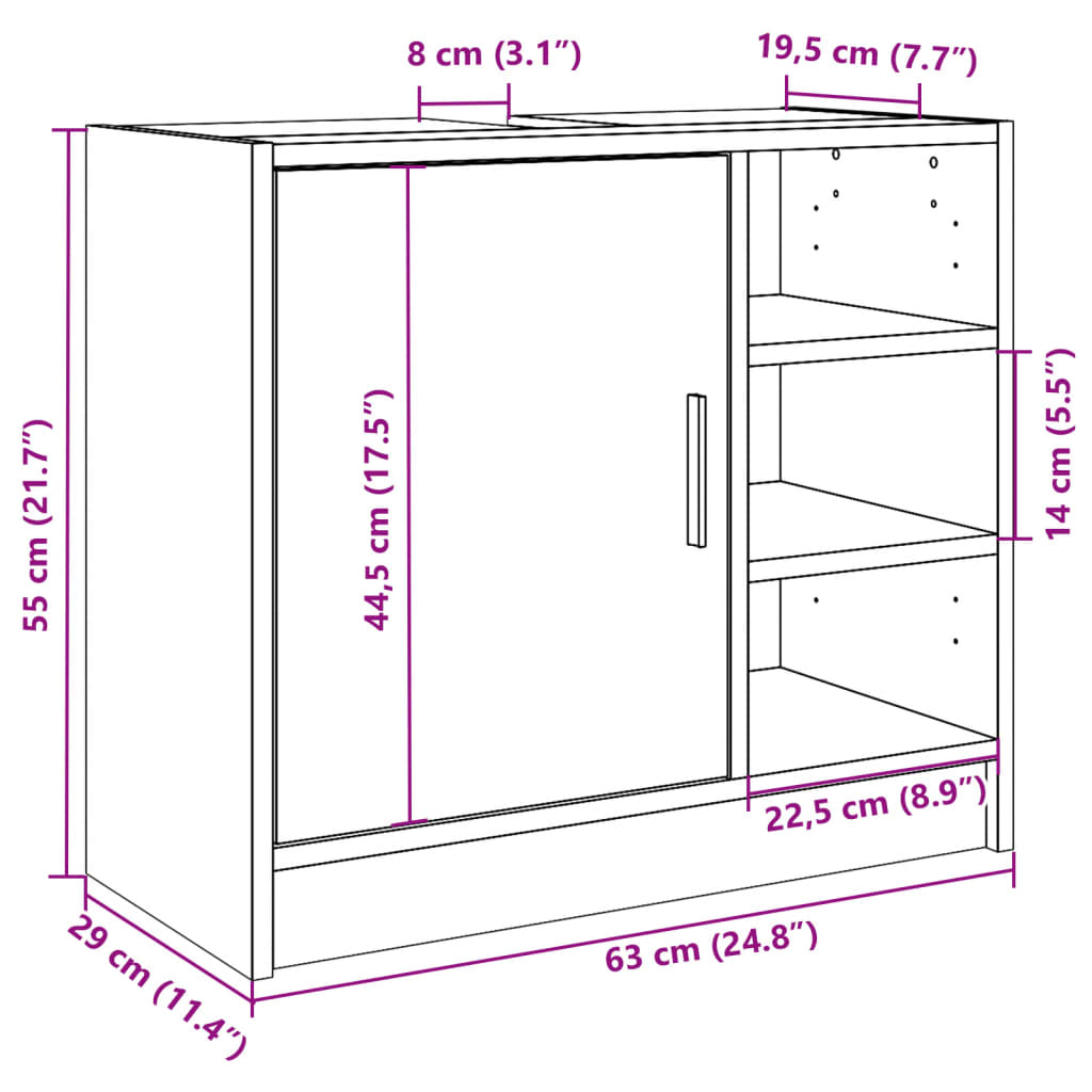 Meuble lavabo blanc 63x29x55 cm en bois