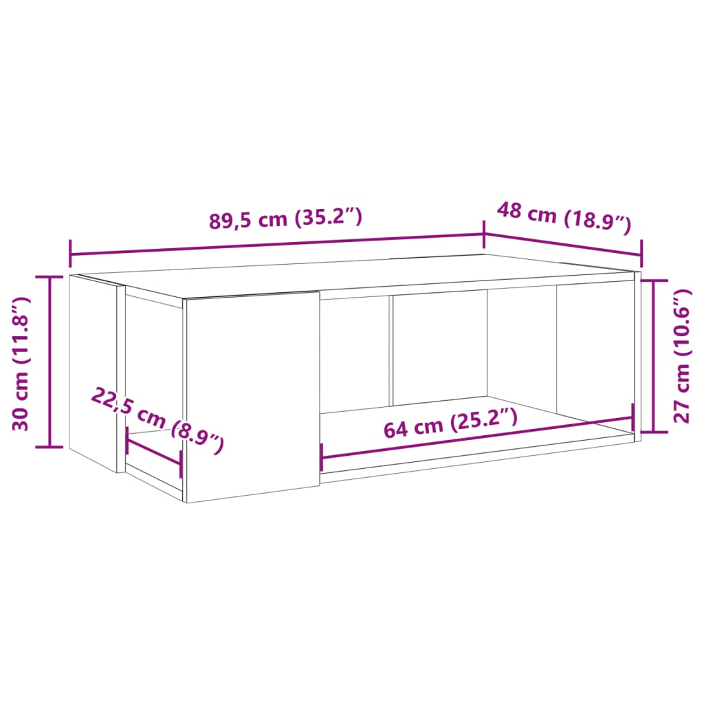 Table basse gris béton 89,5x48x30 cm en bois