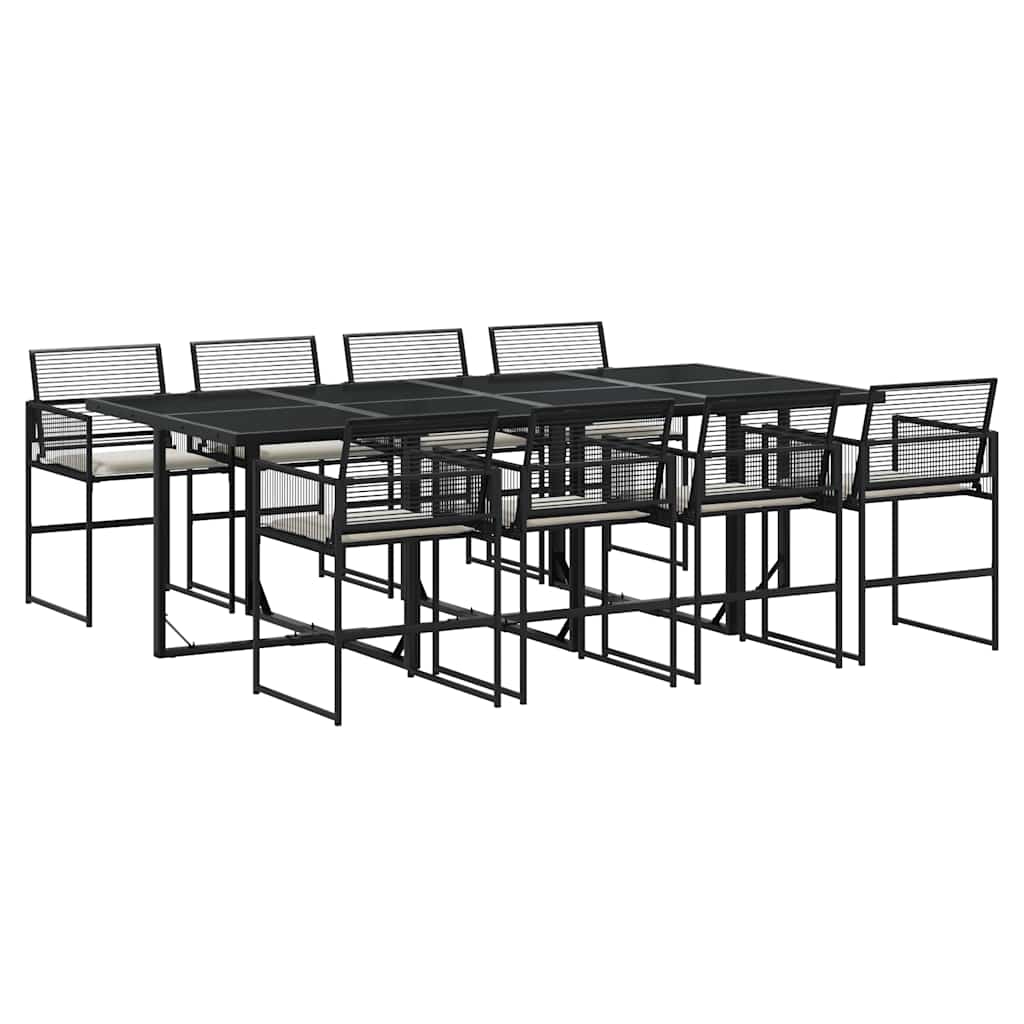 9-tlg. Garten-Essgruppe mit Kissen Schwarz Poly Rattan