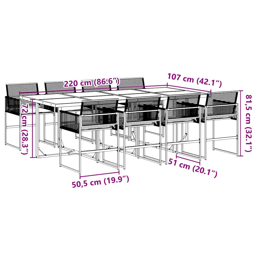 9-tlg. Garten-Essgruppe mit Kissen Schwarz Poly Rattan