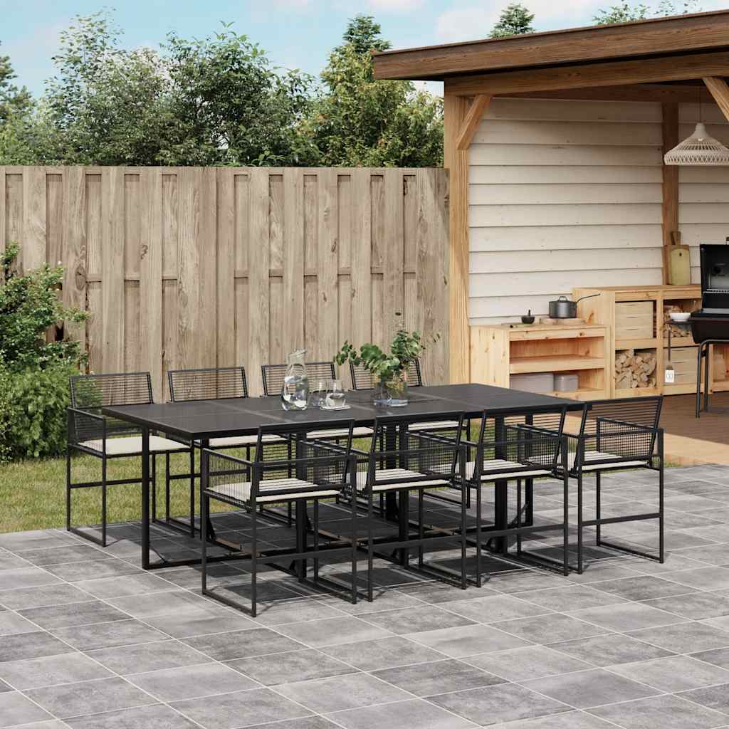 9-tlg. Garten-Essgruppe mit Kissen Schwarz Poly Rattan
