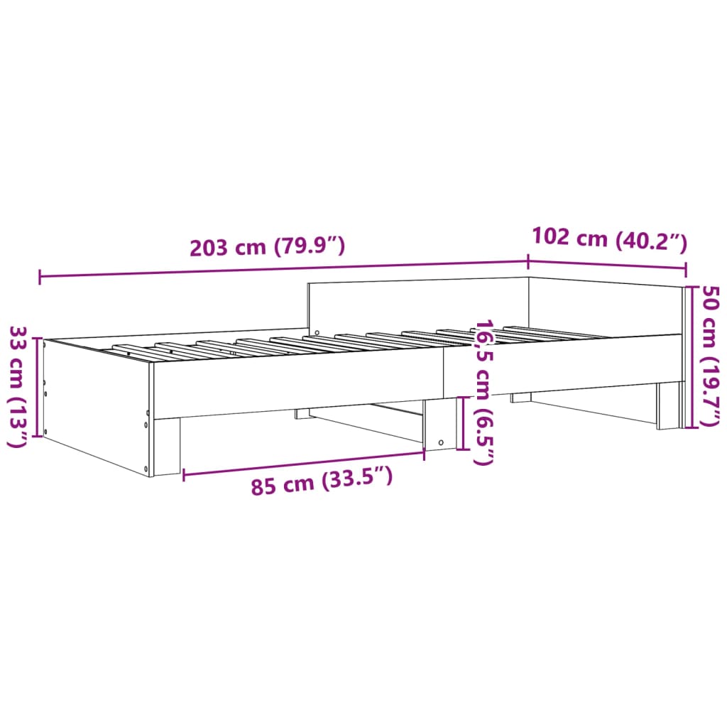 Cadre de lit gris béton 100x200 cm en bois