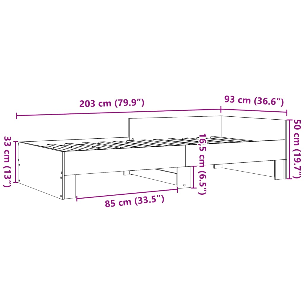 Cadre de lit gris béton 90x200 cm en bois