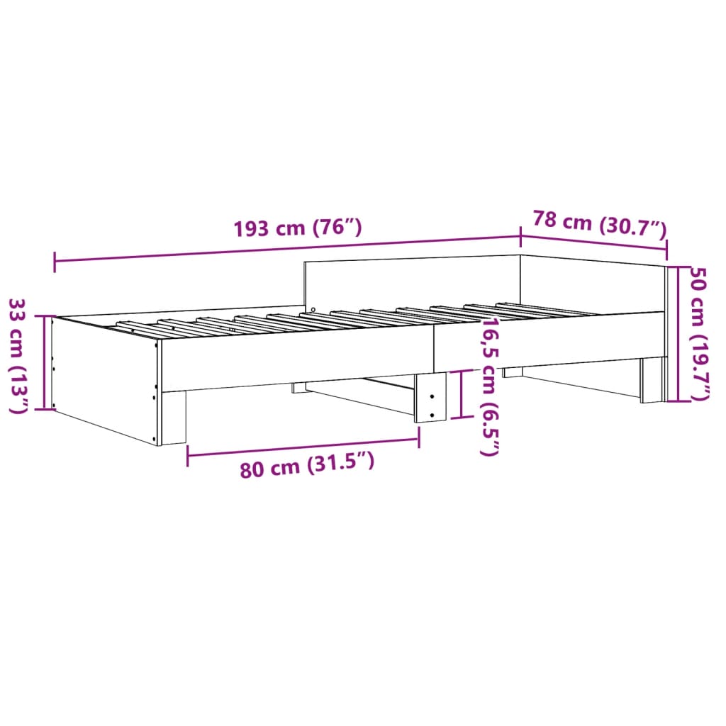 Bed frame Grey Sonoma 75x190 cm wood material