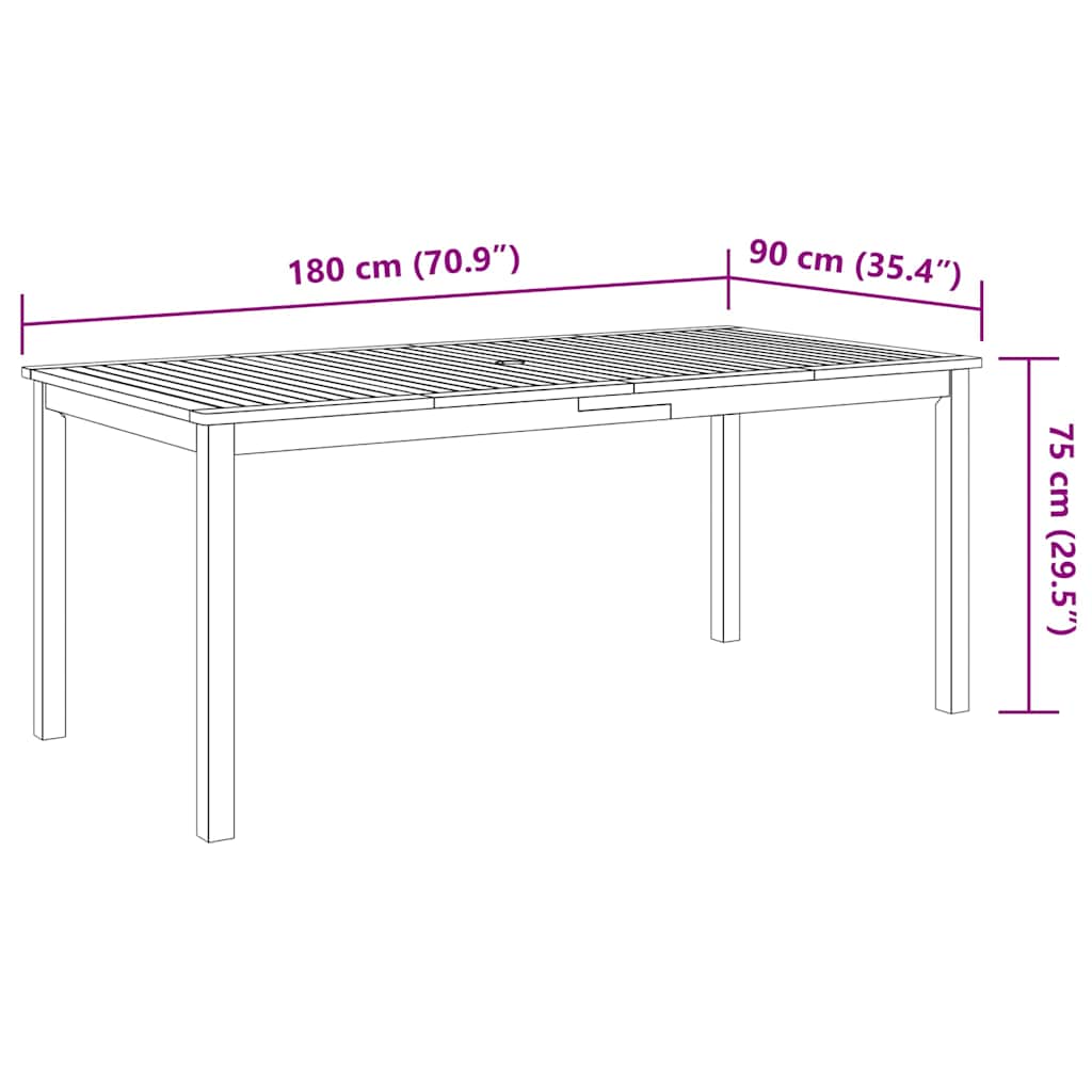 7-tlg. Garten-Essgruppe 180x90x75 cm Massivholz Akazie