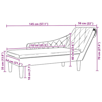 Chaiselongue mit Kissen und Rechter Armlehne Schwarz Stoff