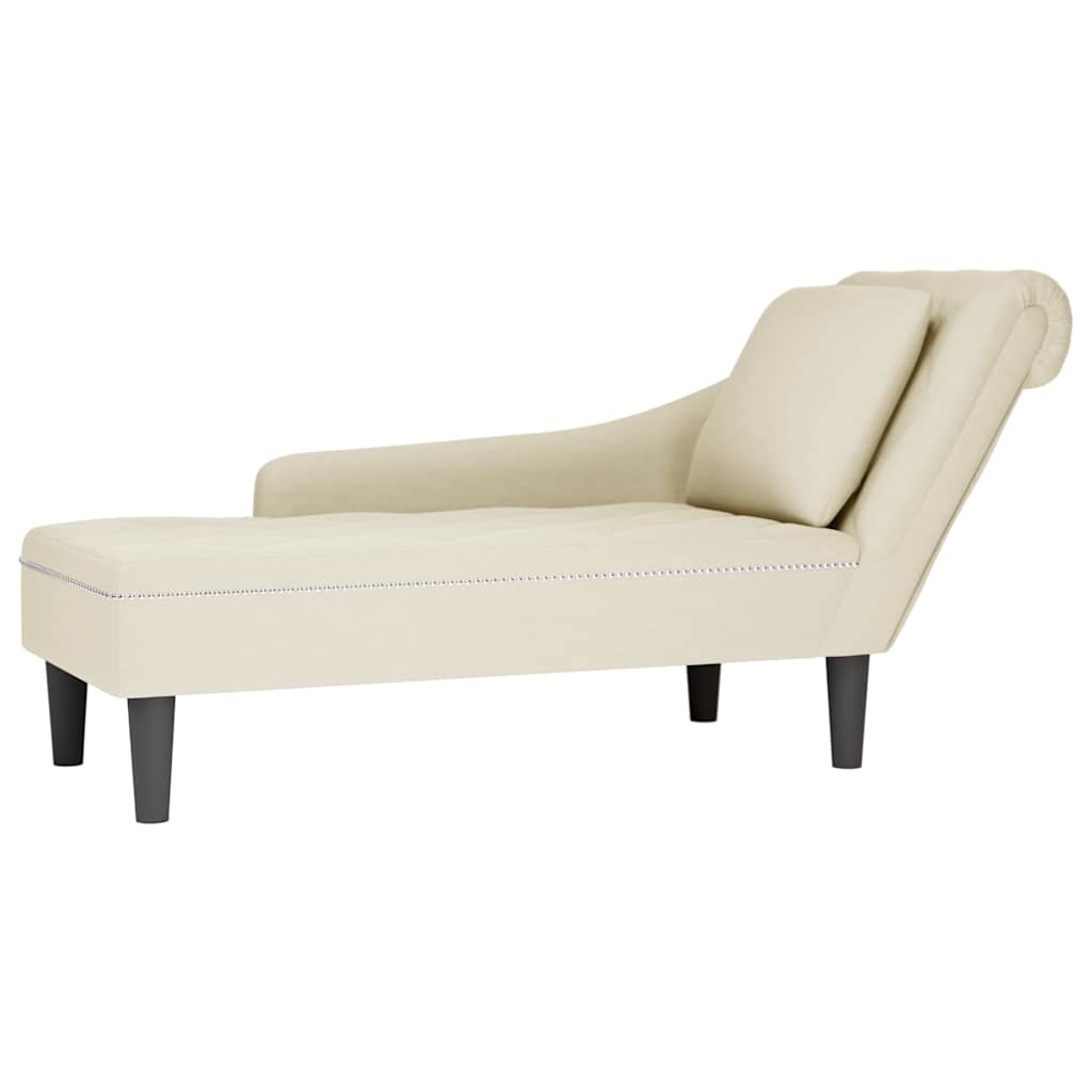 Chaiselongue mit Kissen und Rechter Armlehne Creme Samt