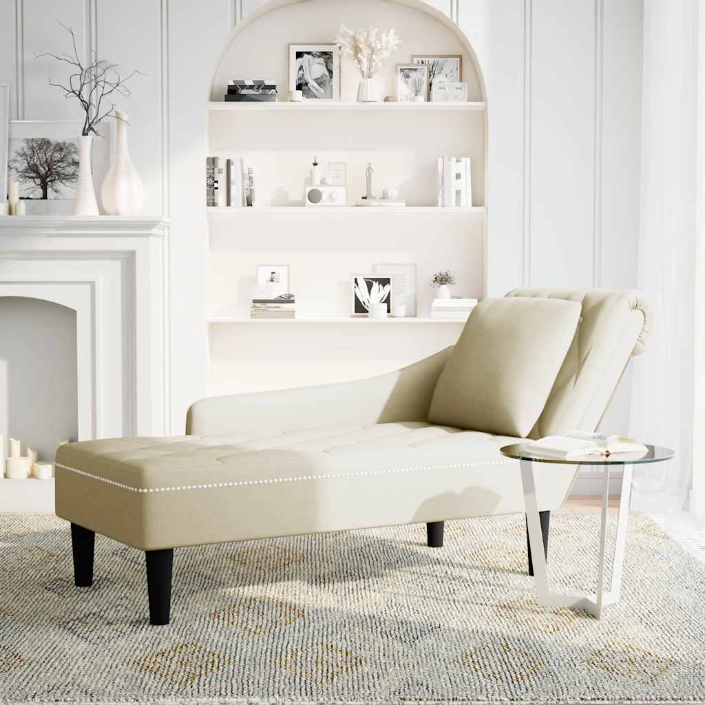 Chaiselongue mit Kissen und Rechter Armlehne Creme Samt
