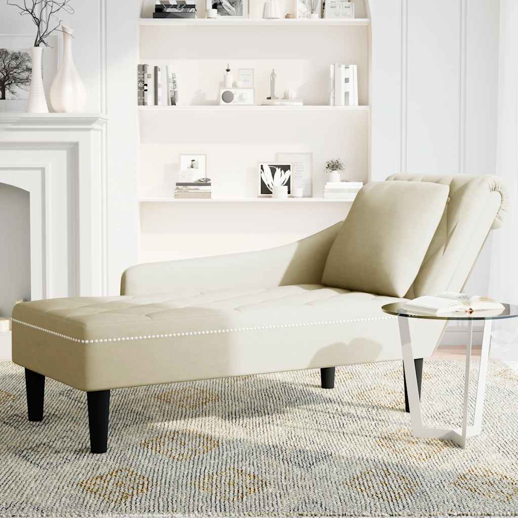 Chaiselongue mit Kissen und Rechter Armlehne Creme Samt