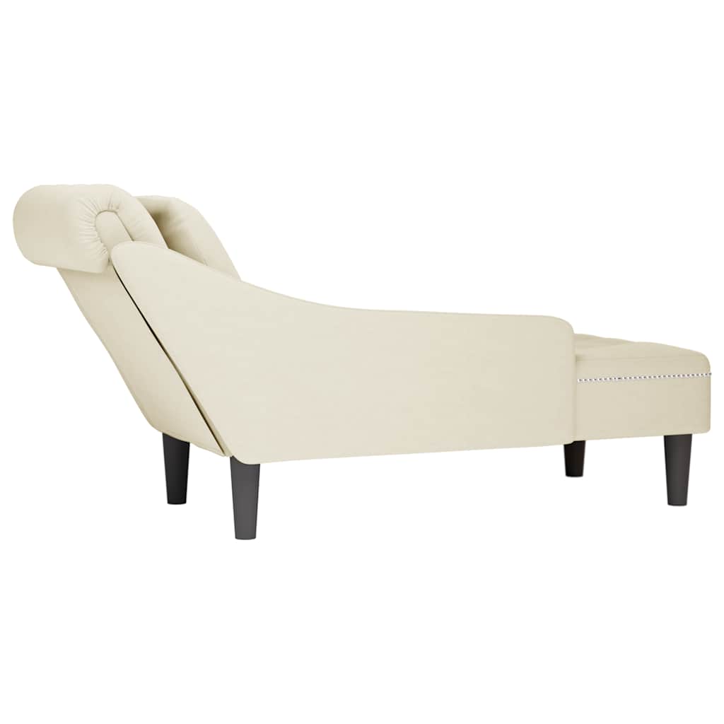 Chaiselongue mit Kissen und Rechter Armlehne Creme Samt
