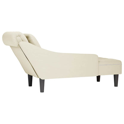Chaiselongue mit Kissen und Rechter Armlehne Creme Samt