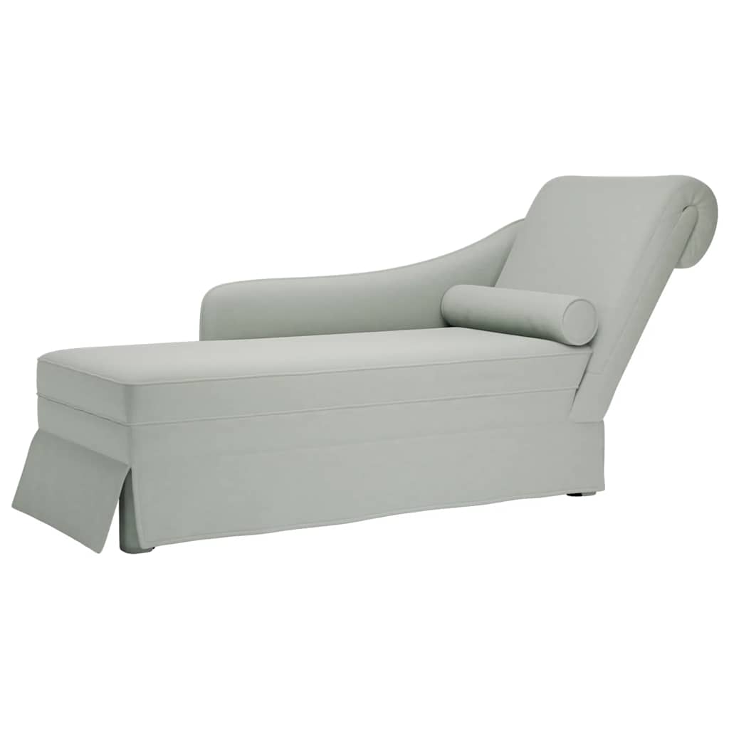 Chaiselongue mit Nackenrolle und Rechter Armlehne Hellgrau Samt