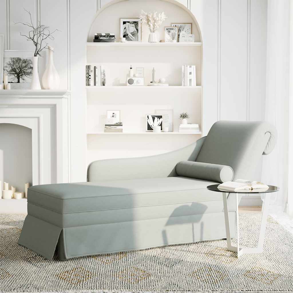 Chaiselongue mit Nackenrolle und Rechter Armlehne Hellgrau Samt