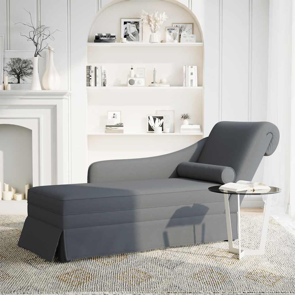 Chaiselongue mit Nackenrolle Rechter Armlehne Dunkelgrau Samt