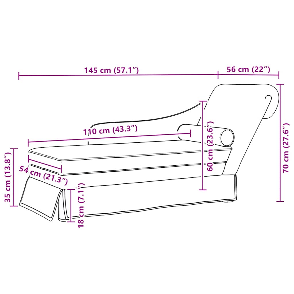 Chaiselongue mit Nackenrolle Rechter Armlehne Dunkelgrau Samt
