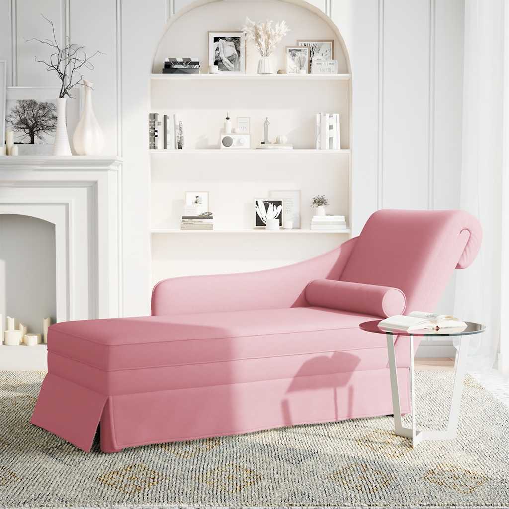 Chaiselongue mit Nackenrolle und Rechter Armlehne Rosa Samt