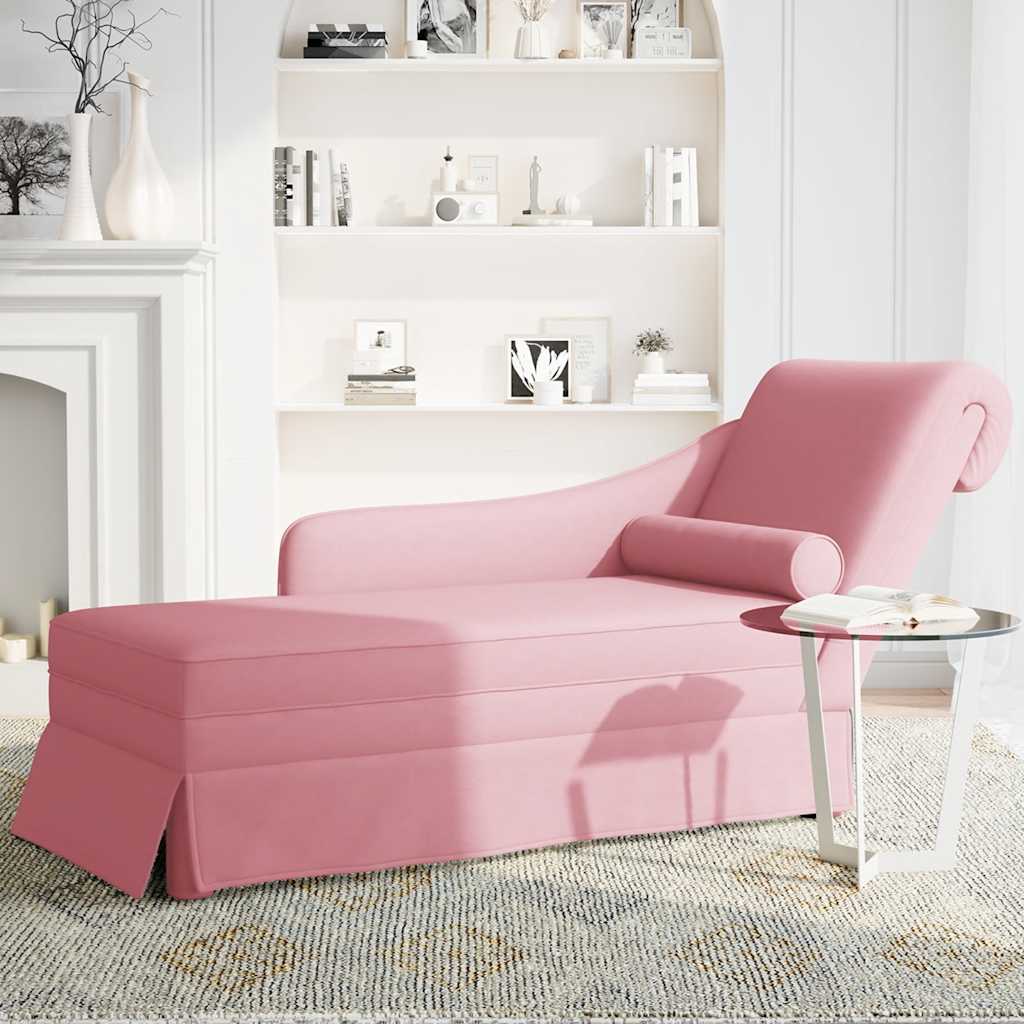 Chaiselongue mit Nackenrolle und Rechter Armlehne Rosa Samt