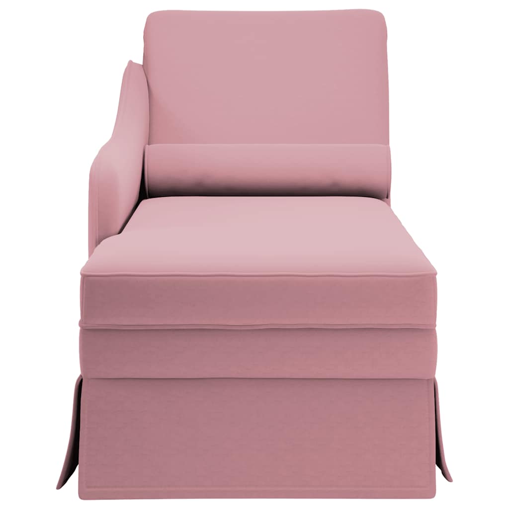 Chaiselongue mit Nackenrolle und Rechter Armlehne Rosa Samt