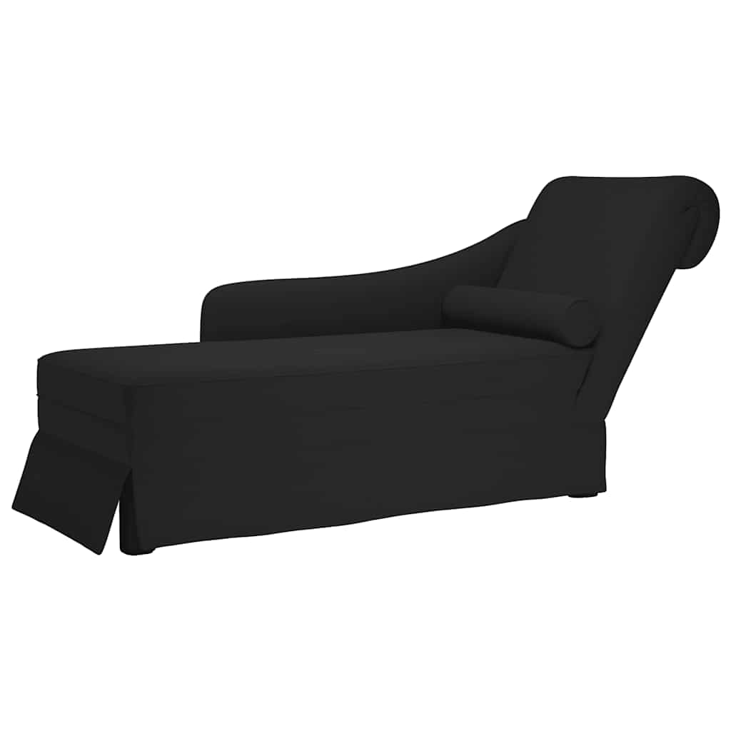 Chaiselongue mit Nackenrolle und Rechter Armlehne Schwarz Samt