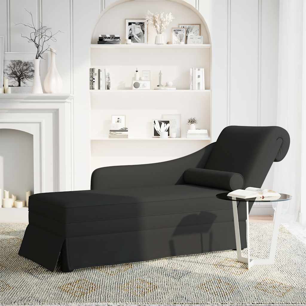 Chaiselongue mit Nackenrolle und Rechter Armlehne Schwarz Samt