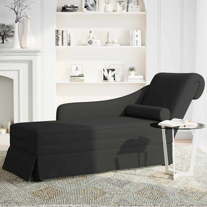 Chaiselongue mit Nackenrolle und Rechter Armlehne Schwarz Samt