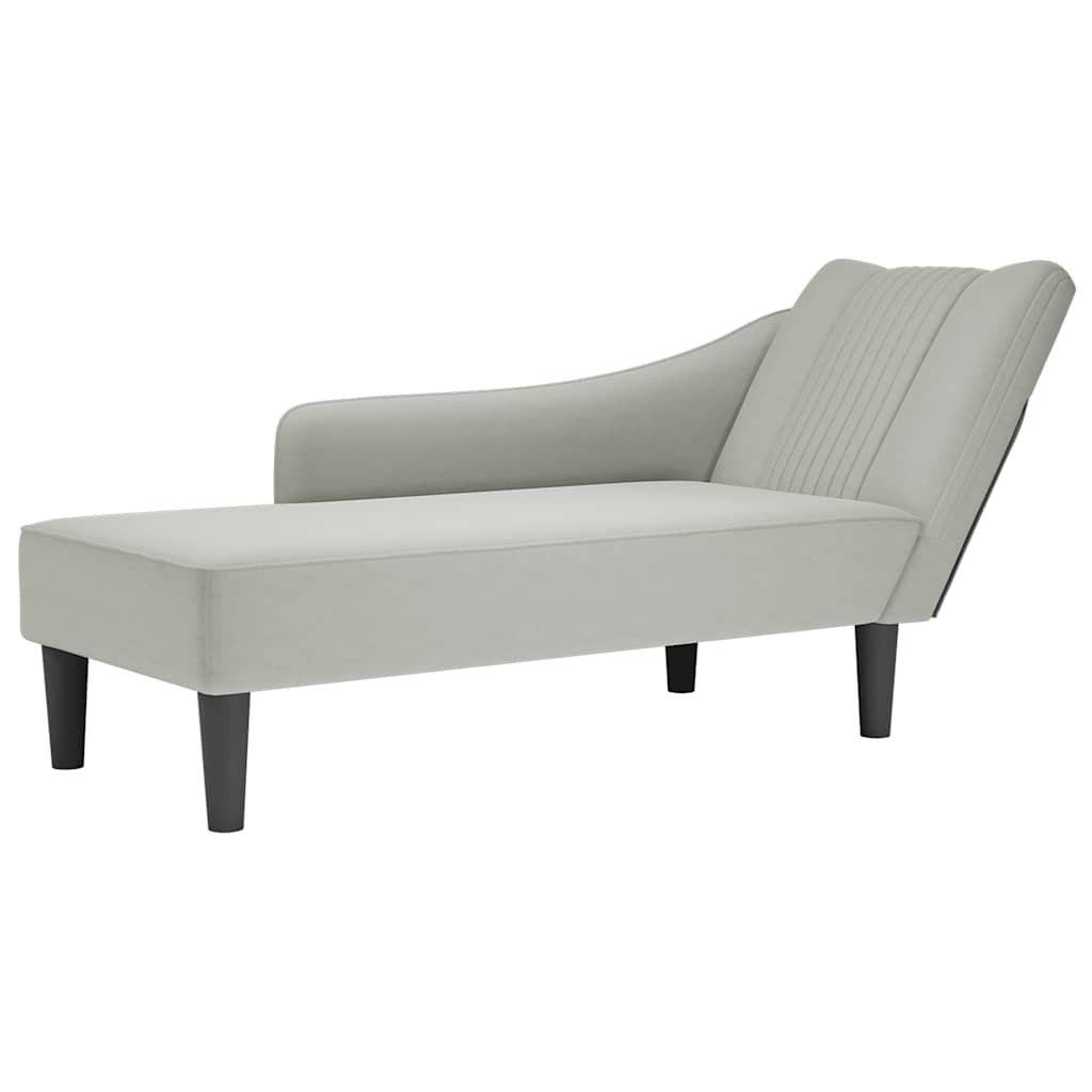 Chaiselongue mit Rechter Armlehne Hellgrau Samt