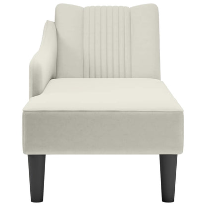 Chaiselongue mit Rechter Armlehne Creme Samt
