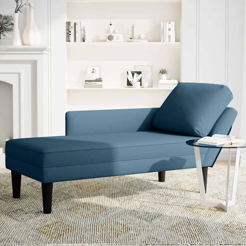 Chaiselongue mit Kissen und Rechter Armlehne Blau Samt
