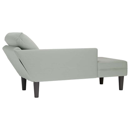 Chaiselongue mit Kissen und Rechter Armlehne Hellgrau Samt