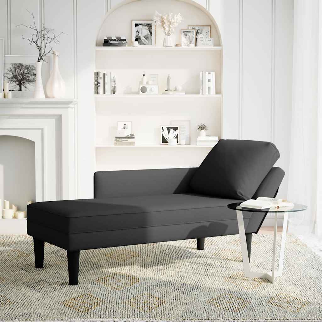 Chaiselongue mit Kissen und Rechter Armlehne Schwarz Samt