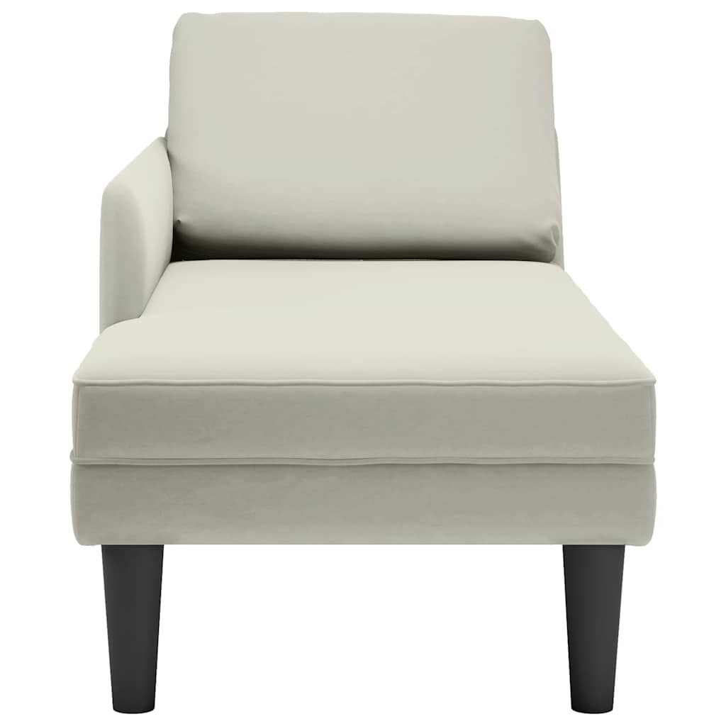 Chaiselongue mit Kissen und Rechter Armlehne Creme Samt