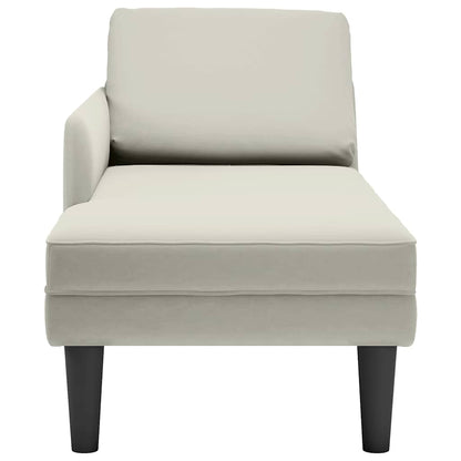 Chaiselongue mit Kissen und Rechter Armlehne Creme Samt