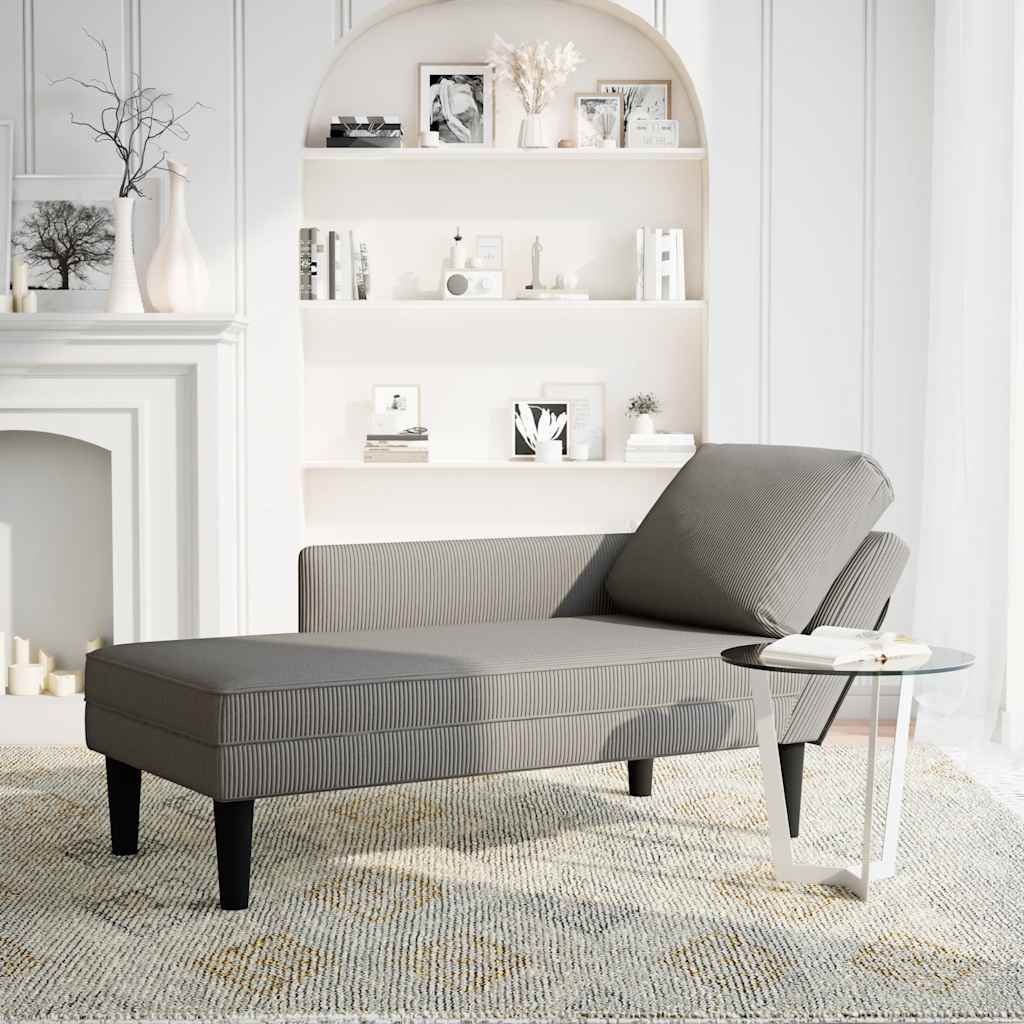 Chaiselongue mit Kissen Hellgrau Cordstoff